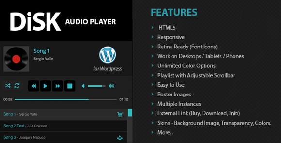 Disk Audio Player For WordPress Plugin v2.9 - HTML5 MP3 Players Free