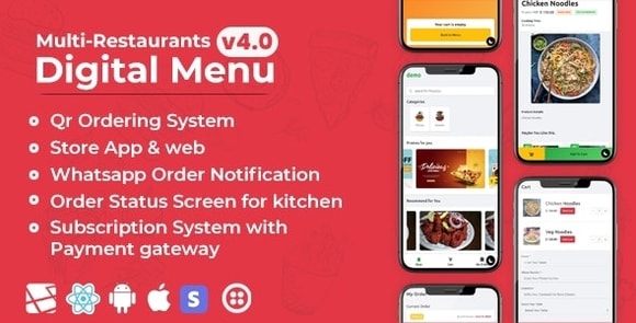 Chef v4.1 - Multi-restaurant Saas - Contact less Digital Menu Admin Panel with - React Native App Source